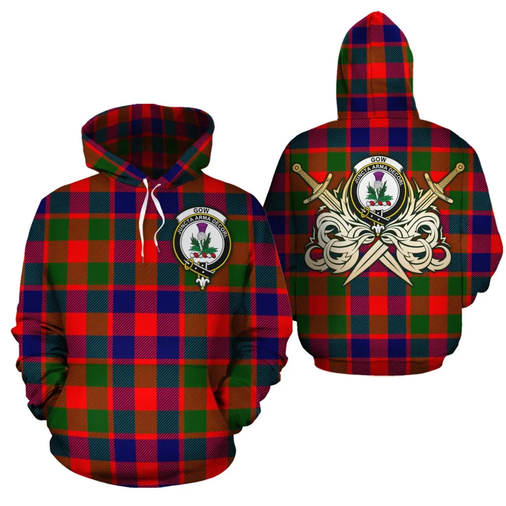 Printivon Gow Of Skeoch Clan Crest Tartan Scottish Gold Thistle Hoodie