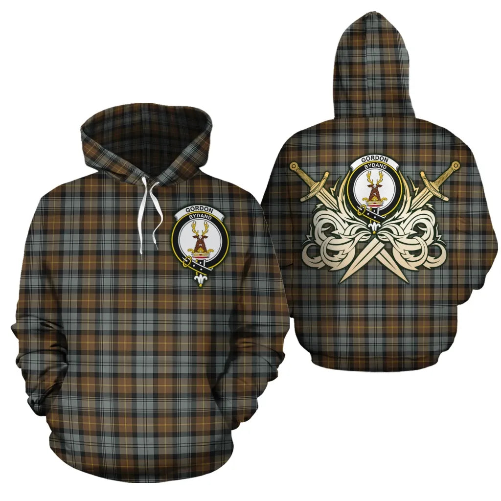 Printivon Gordon Weathered Clan Crest Tartan Scottish Gold Thistle Hoodie