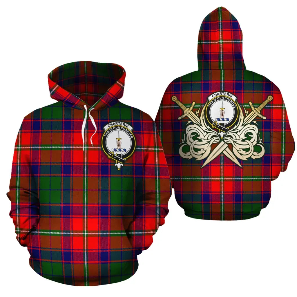 Printivon Charteris Clan Crest Tartan Scottish Gold Thistle Hoodie