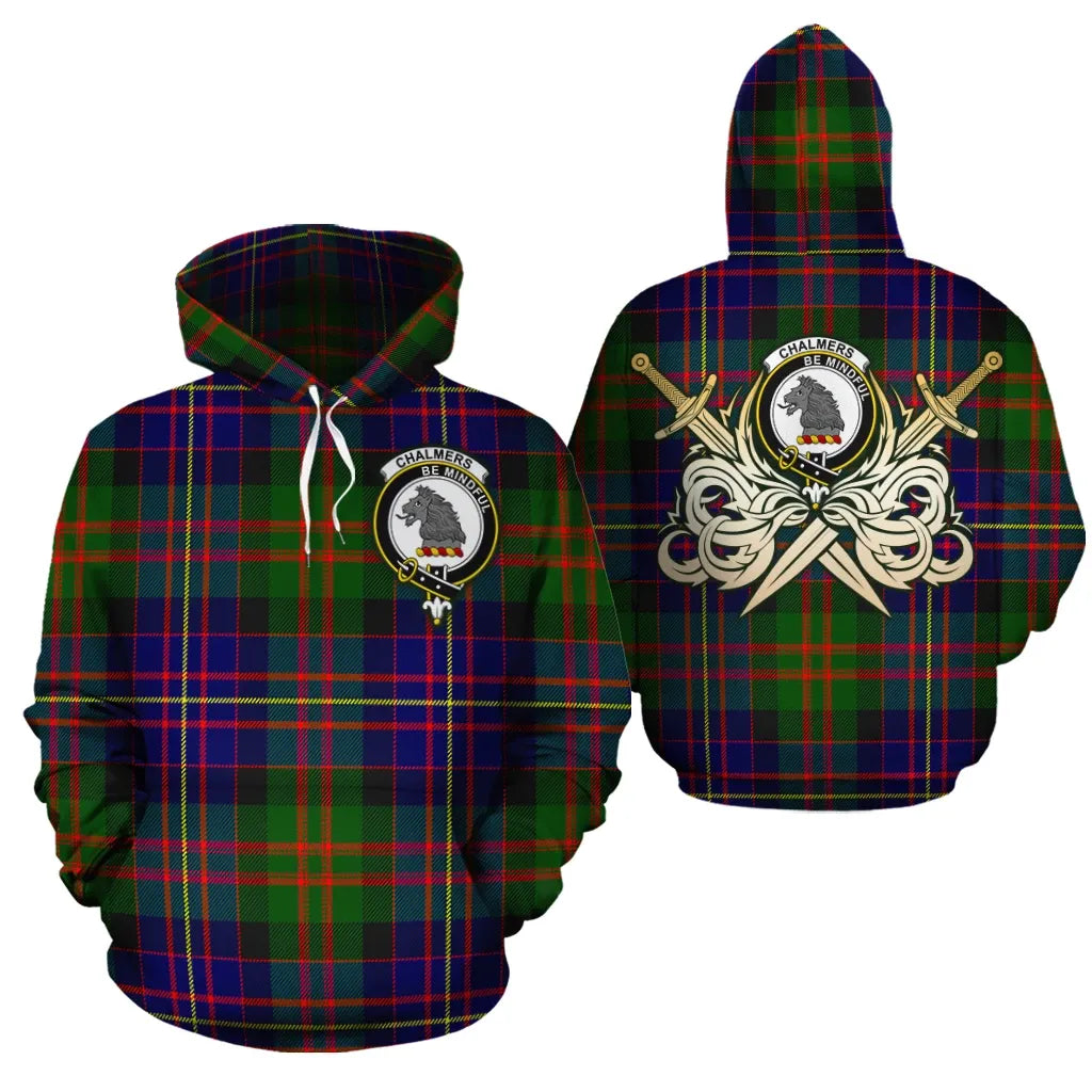 Printivon Chalmers Modern Clan Crest Tartan Scottish Gold Thistle Hoodie