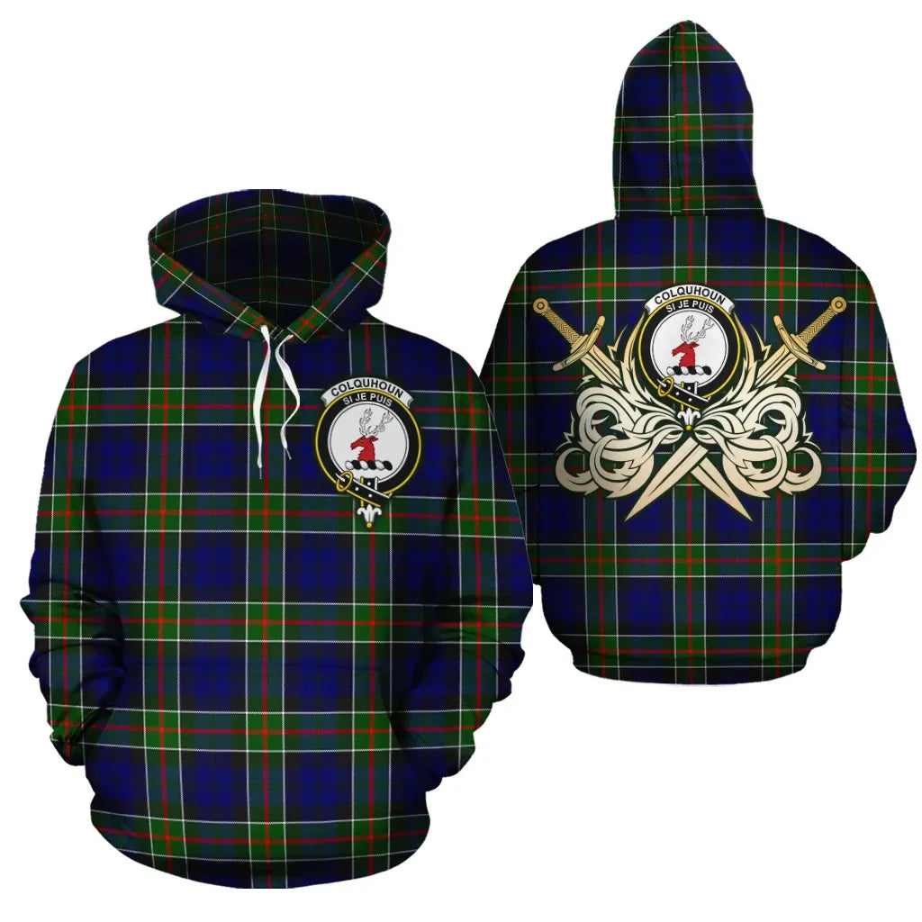 Printivon Colquhoun Modern Clan Crest Tartan Scottish Gold Thistle Hoodie
