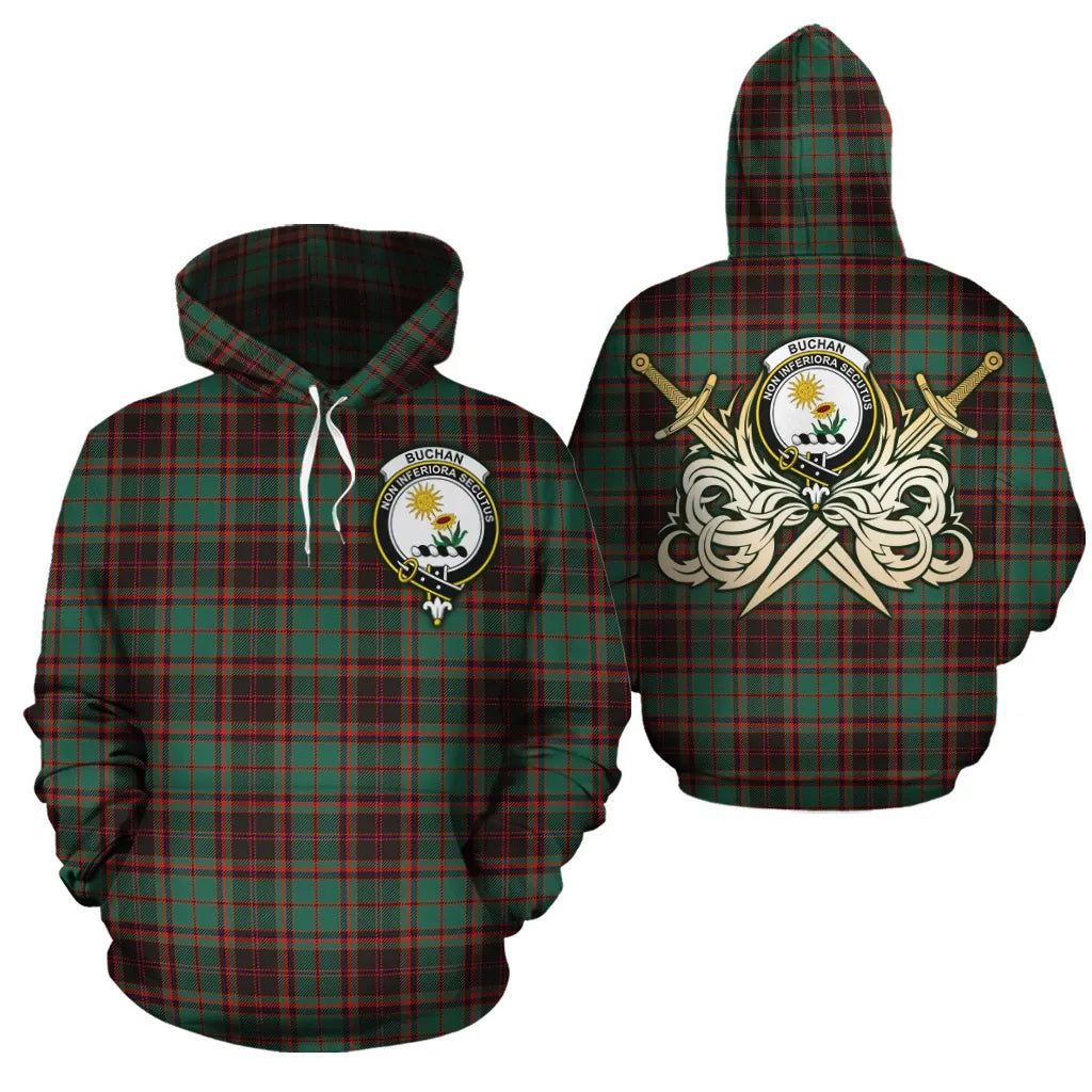 Printivon Buchan Ancient Clan Crest Tartan Scottish Gold Thistle Hoodie