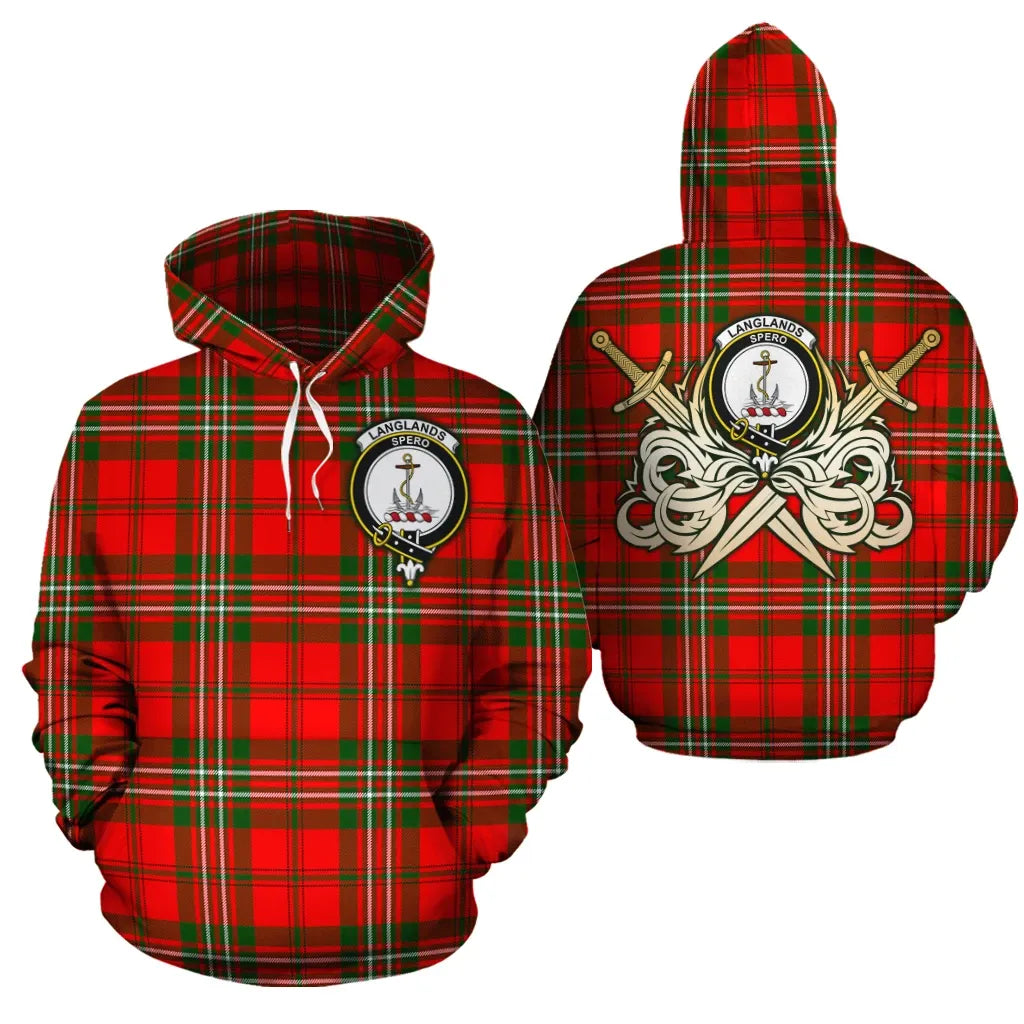 Printivon Langlands Clan Crest Tartan Scottish Gold Thistle Hoodie