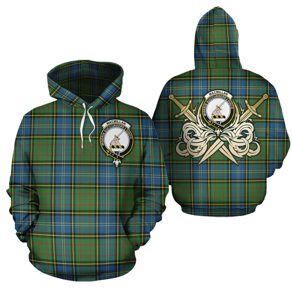 Printivon Macmillan Hunting Ancient Clan Crest Tartan Scottish Gold Thistle Hoodie