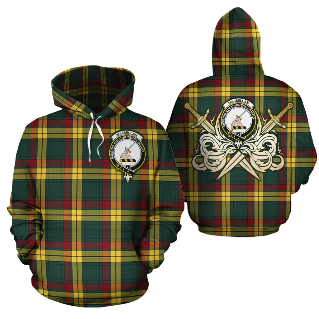 Printivon Macmillan Old Modern Clan Crest Tartan Scottish Gold Thistle Hoodie