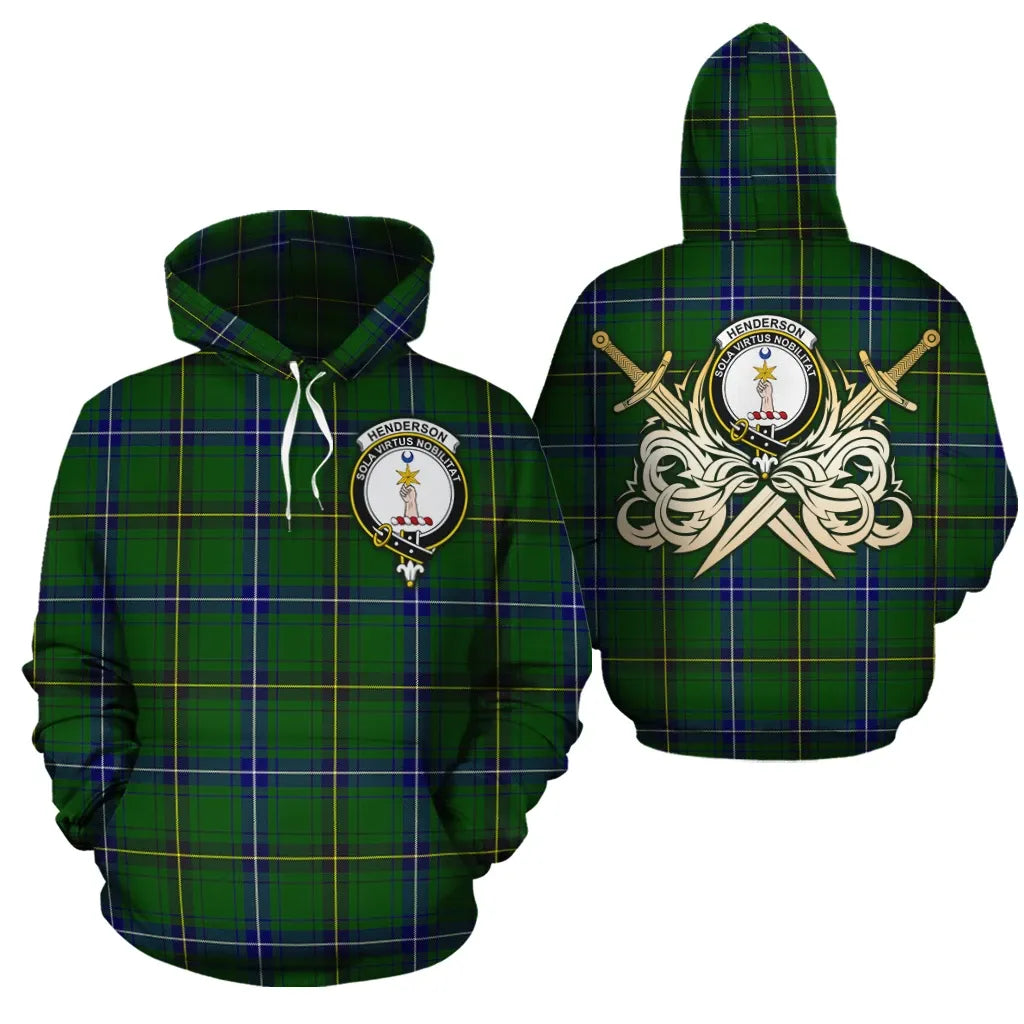 Printivon Henderson Modern Clan Crest Tartan Scottish Gold Thistle Hoodie