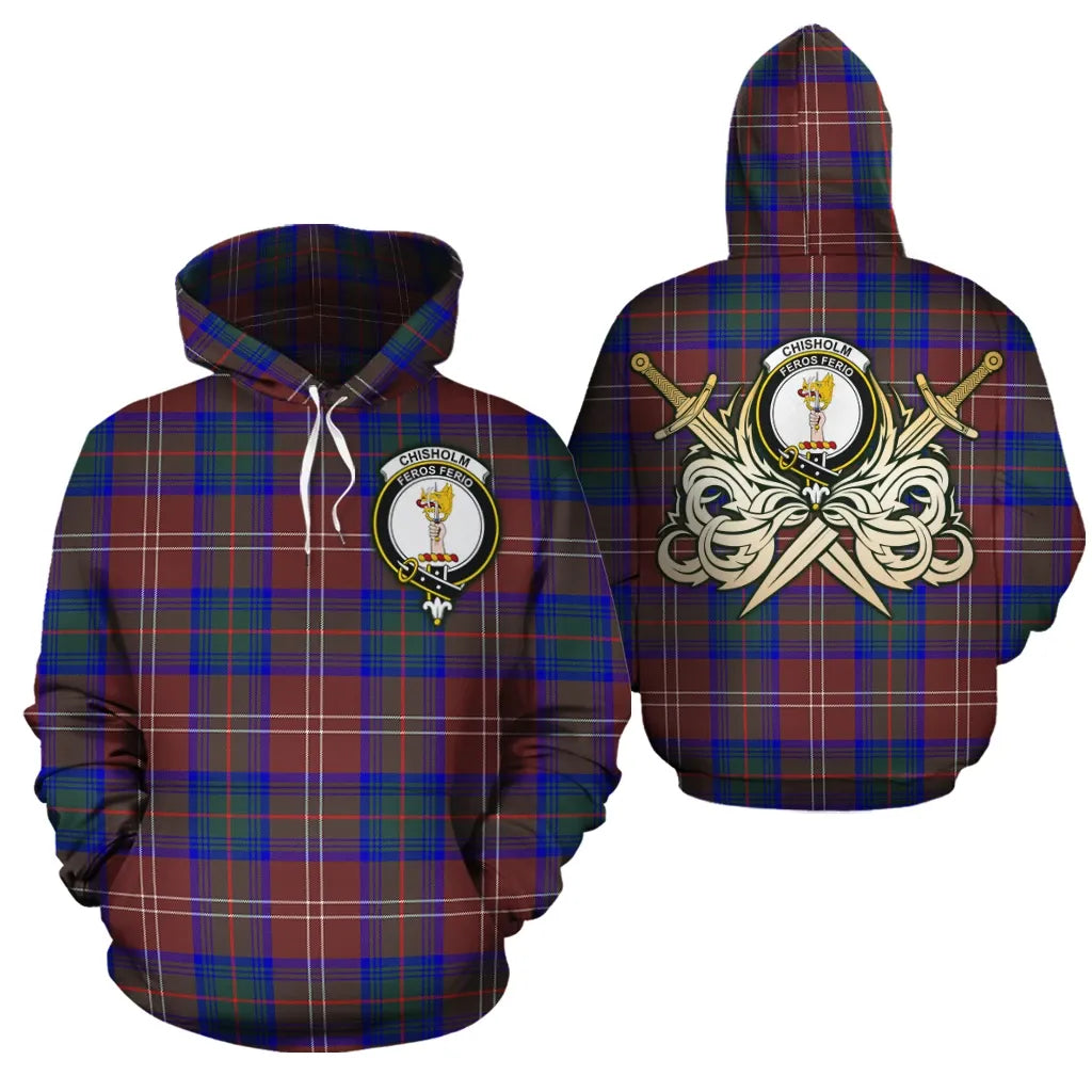 Printivon Chisholm Hunting Modern Clan Crest Tartan Scottish Gold Thistle Hoodie