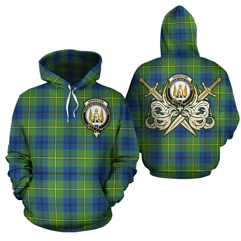 Printivon Johnston Ancient Clan Crest Tartan Scottish Gold Thistle Hoodie