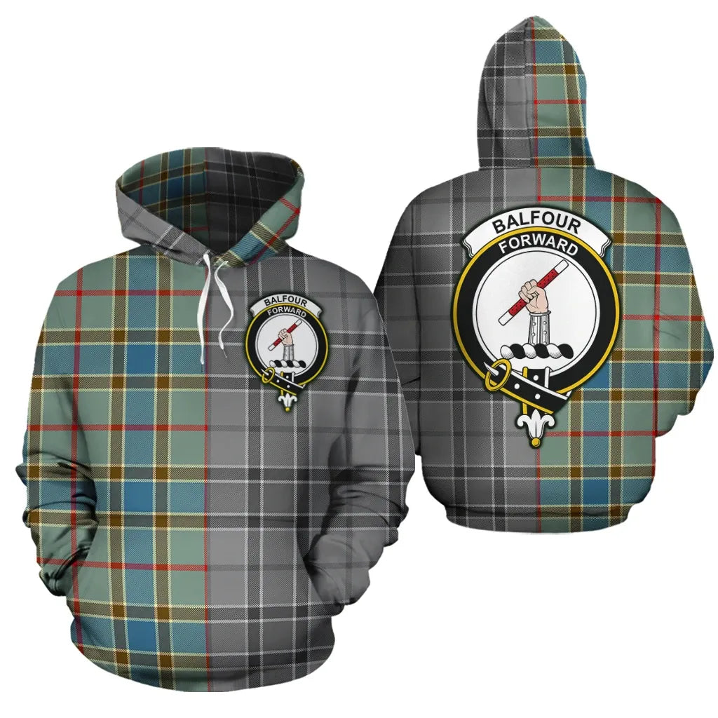 Printivon Balfour Blue Clan Half Of Me New Version Crest Tartan Hoodie