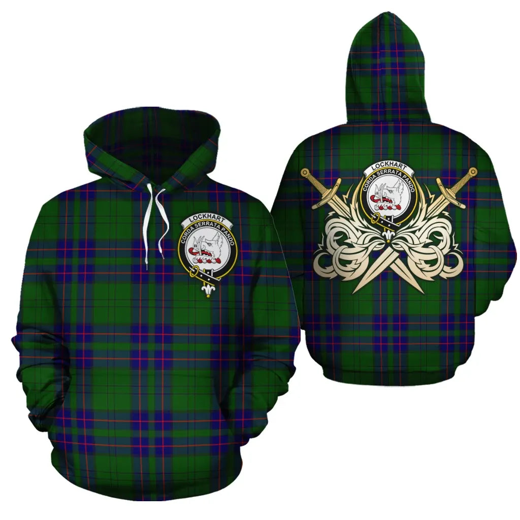 Printivon Lockhart Modern Clan Crest Tartan Scottish Gold Thistle Hoodie