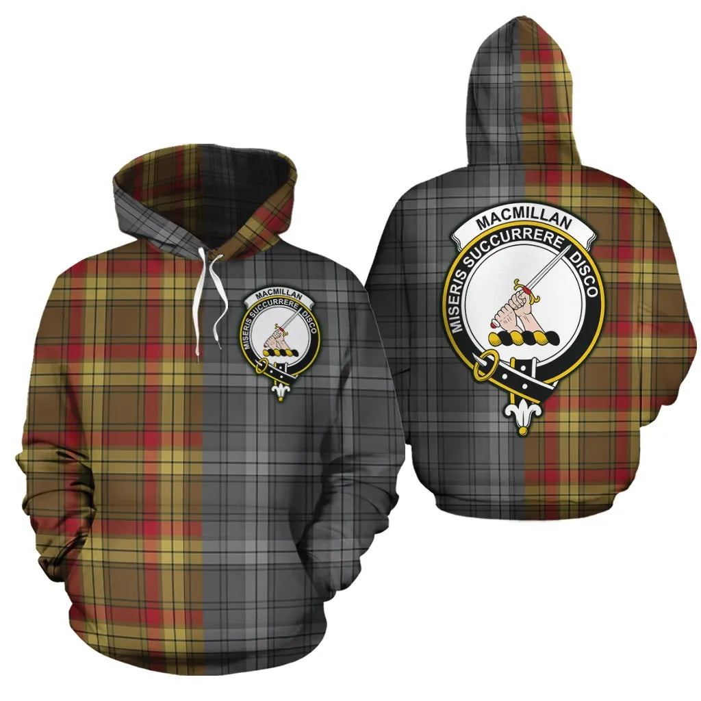 Printivon Macmillan Old Weathered Clan Half Of Me New Version Crest Tartan Hoodie