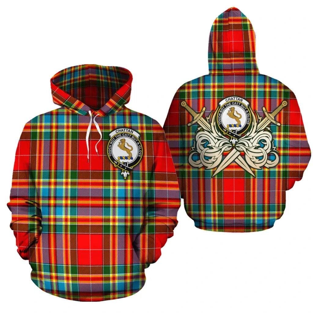 Printivon Chattan Clan Crest Tartan Scottish Gold Thistle Hoodie