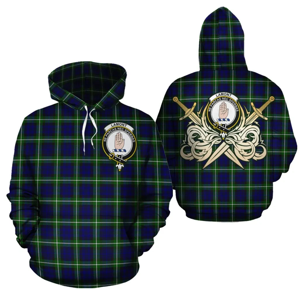 Printivon Lamont Modern Clan Crest Tartan Scottish Gold Thistle Hoodie