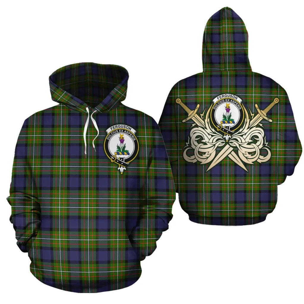 Printivon Ferguson Modern Clan Crest Tartan Scottish Gold Thistle Hoodie