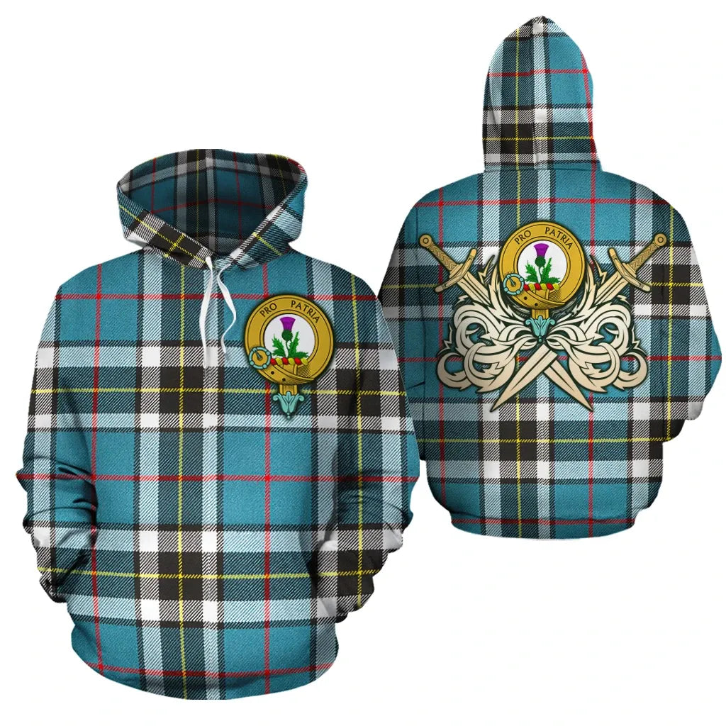 Printivon Thomson Clan Crest Tartan Scottish Gold Thistle Hoodie