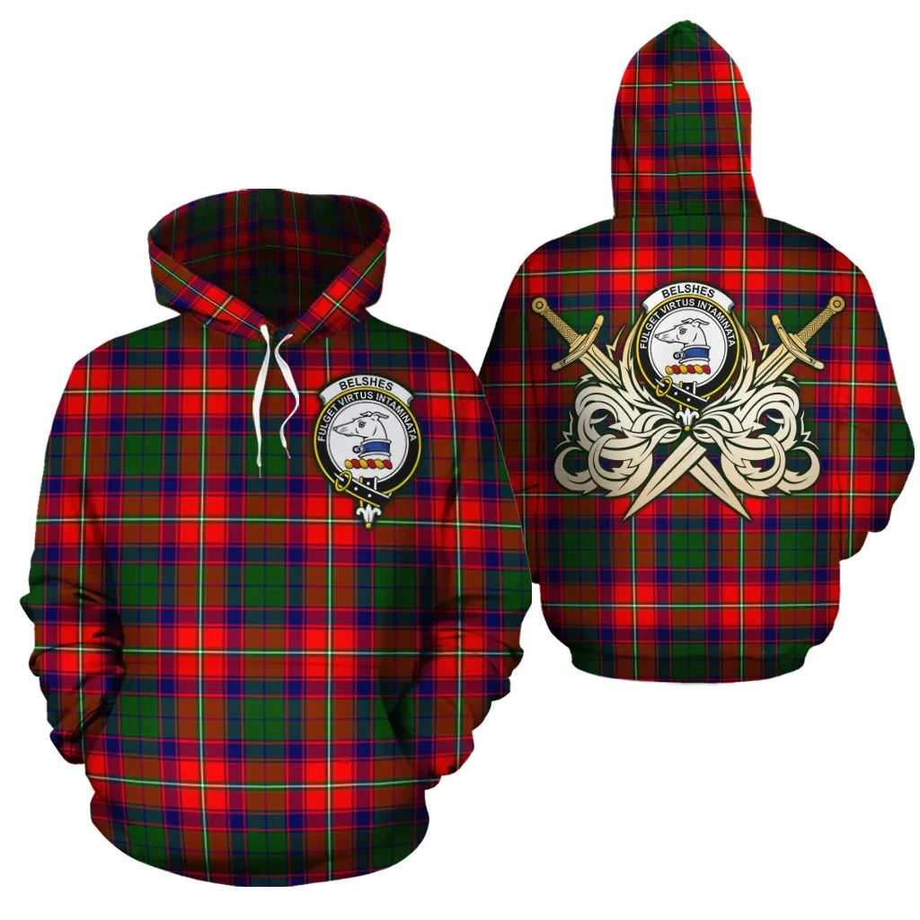 Printivon Belshes Clan Crest Tartan Scottish Gold Thistle Hoodie