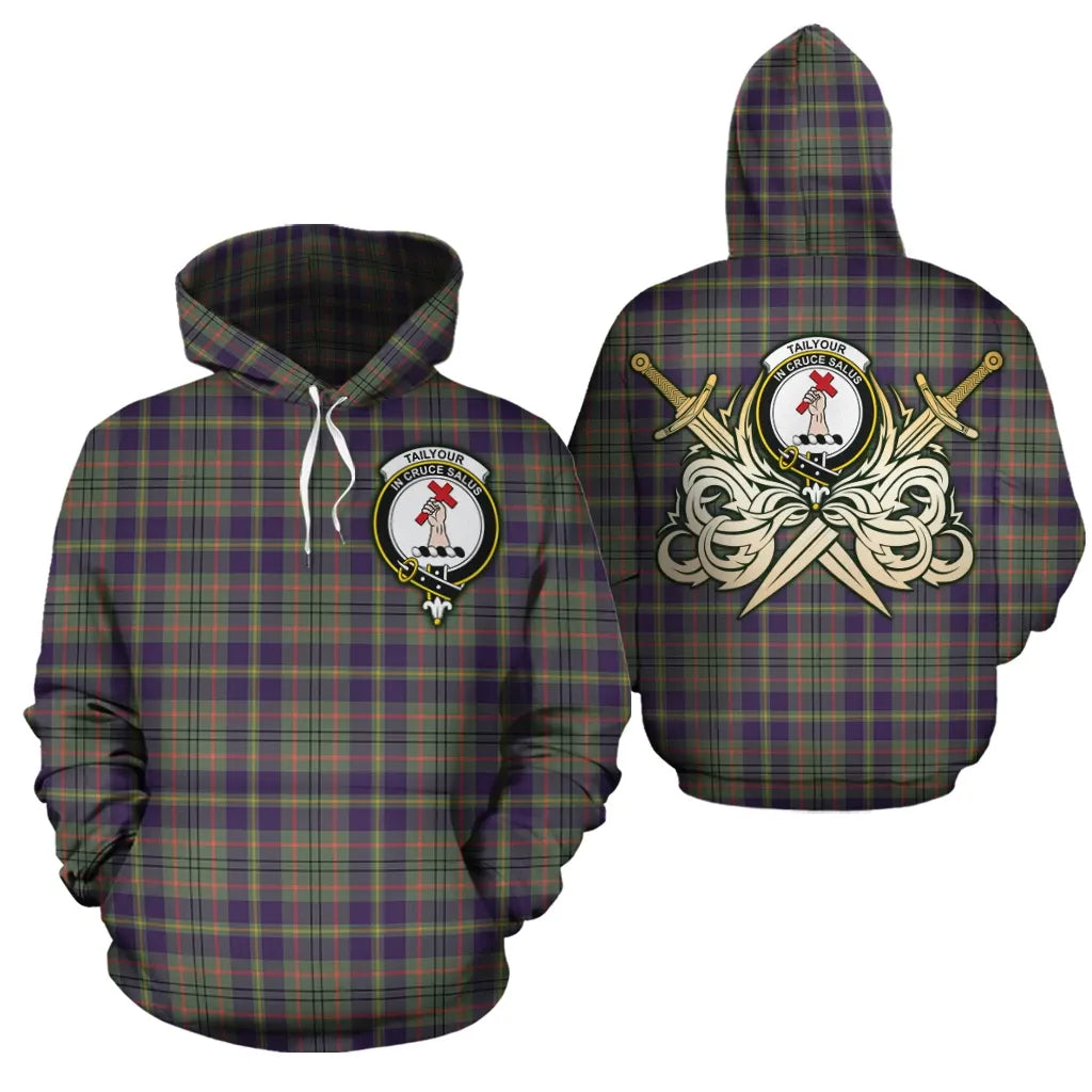 Printivon Taylor Weathered Clan Crest Tartan Scottish Gold Thistle Hoodie