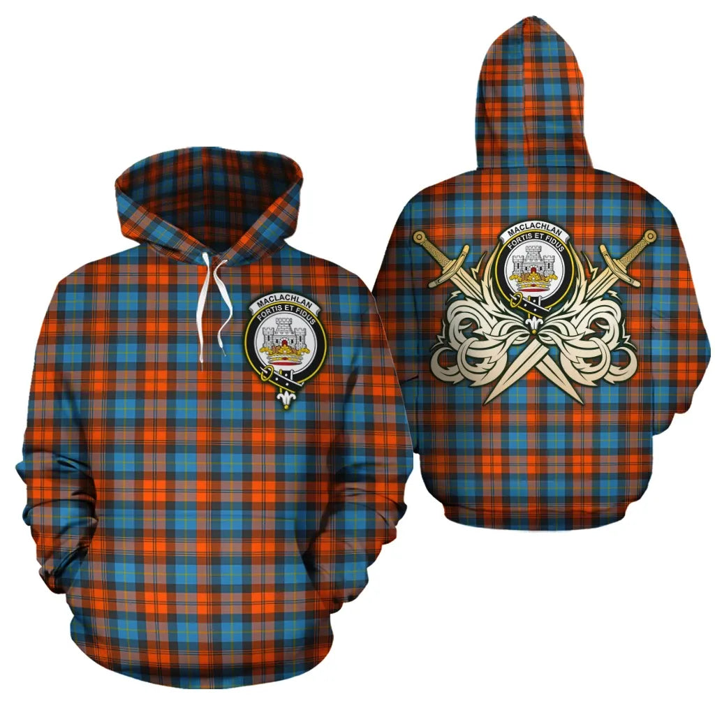 Printivon Maclachlan Ancient Clan Crest Tartan Scottish Gold Thistle Hoodie