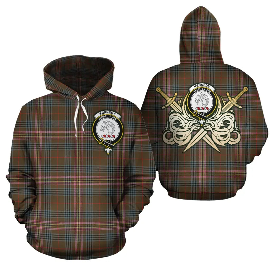 Printivon Kennedy Weathered Clan Crest Tartan Scottish Gold Thistle Hoodie