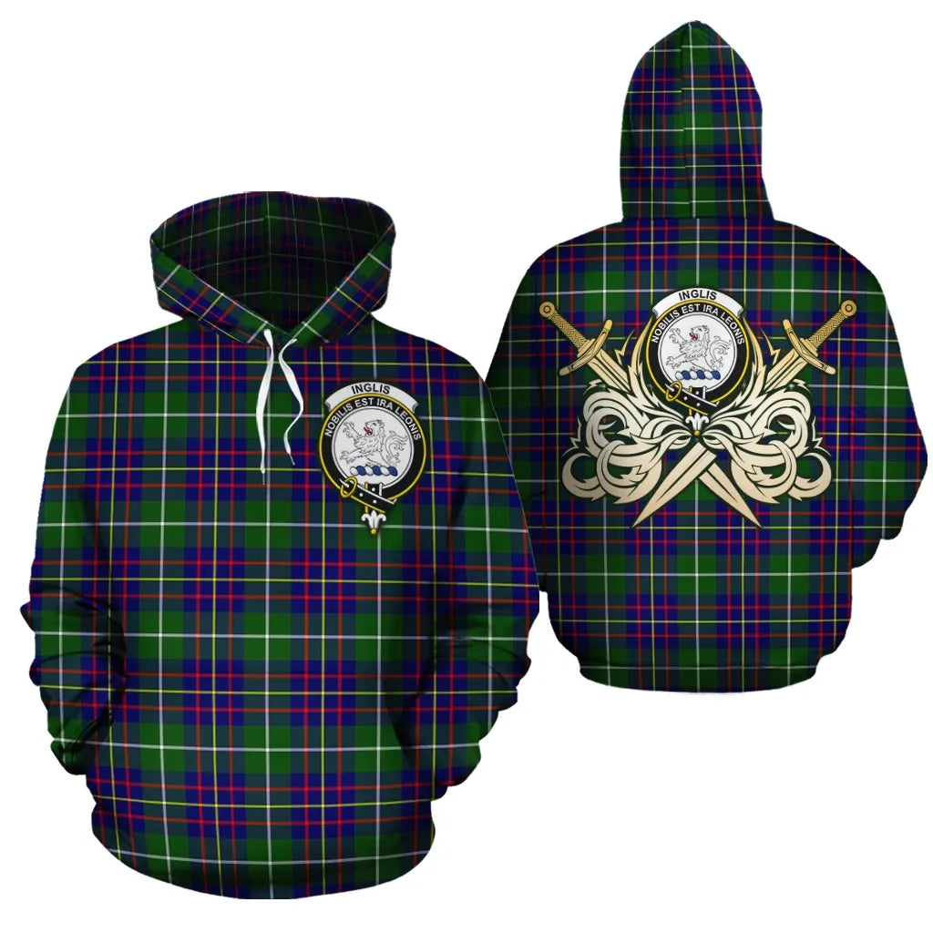 Printivon Inglis Modern Clan Crest Tartan Scottish Gold Thistle Hoodie