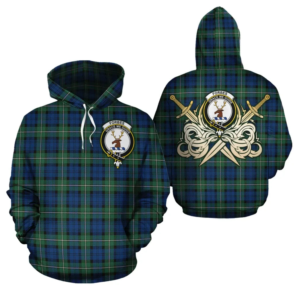 Printivon Forbes Ancient Clan Crest Tartan Scottish Gold Thistle Hoodie