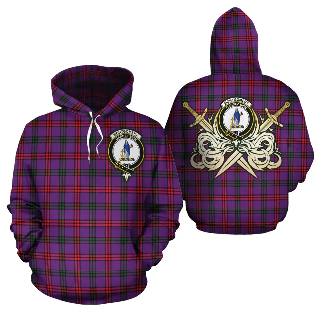 Printivon Montgomery Modern Clan Crest Tartan Scottish Gold Thistle Hoodie