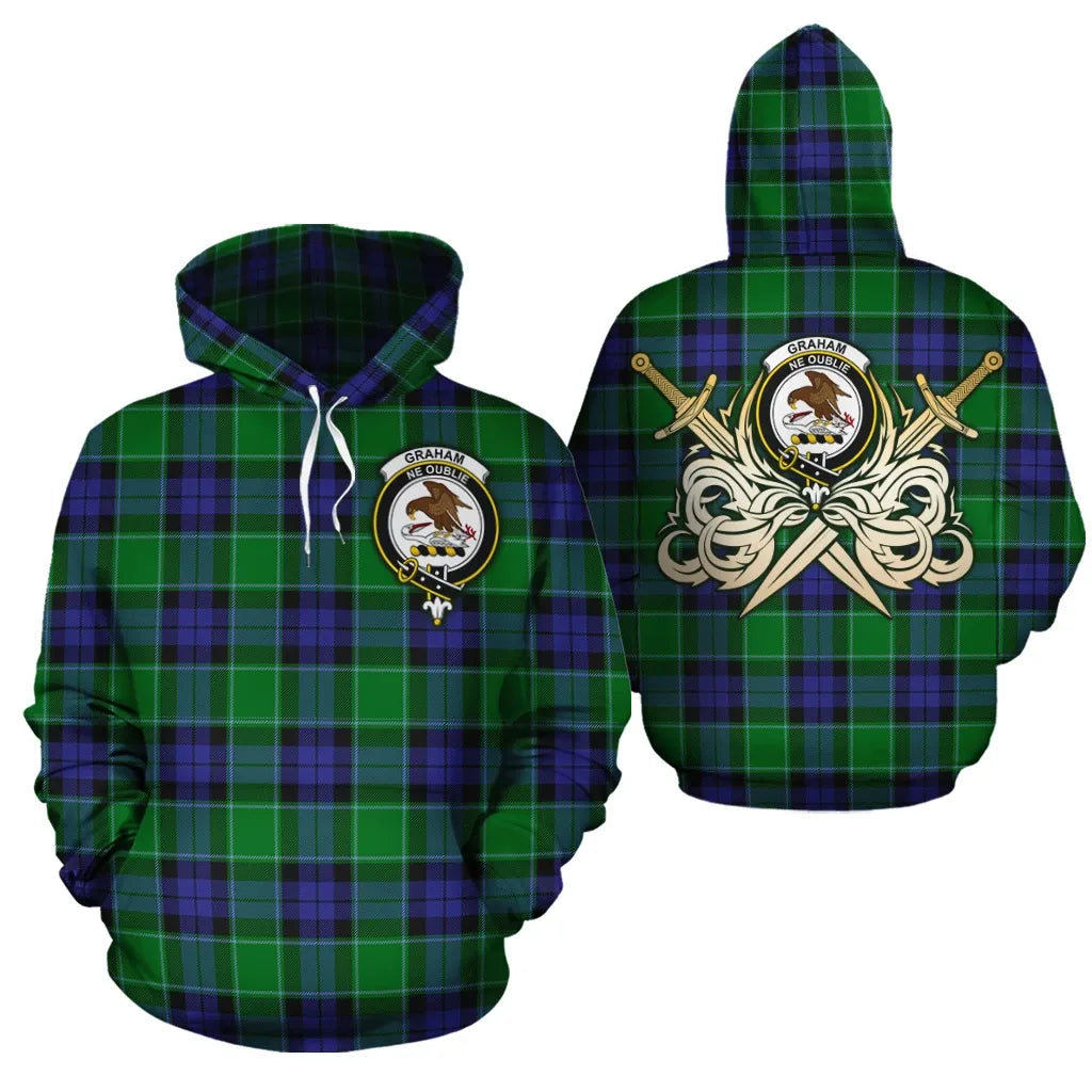 Printivon Graham Of Menteith Modern Clan Crest Tartan Scottish Gold Thistle Hoodie