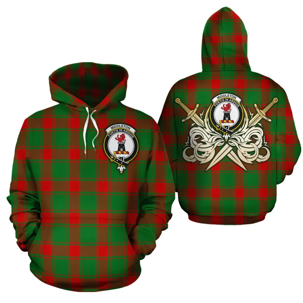 Printivon Middleton Modern Clan Crest Tartan Scottish Gold Thistle Hoodie