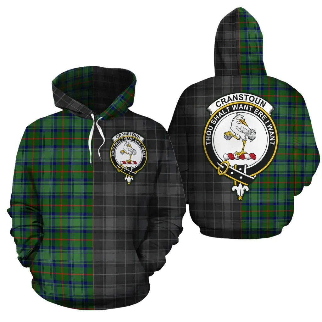 Printivon Cranstoun Clan Half Of Me New Version Crest Tartan Hoodie