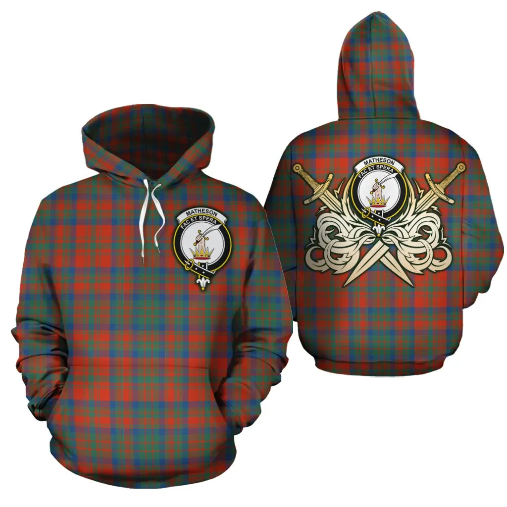 Printivon Matheson Ancient Clan Crest Tartan Scottish Gold Thistle Hoodie