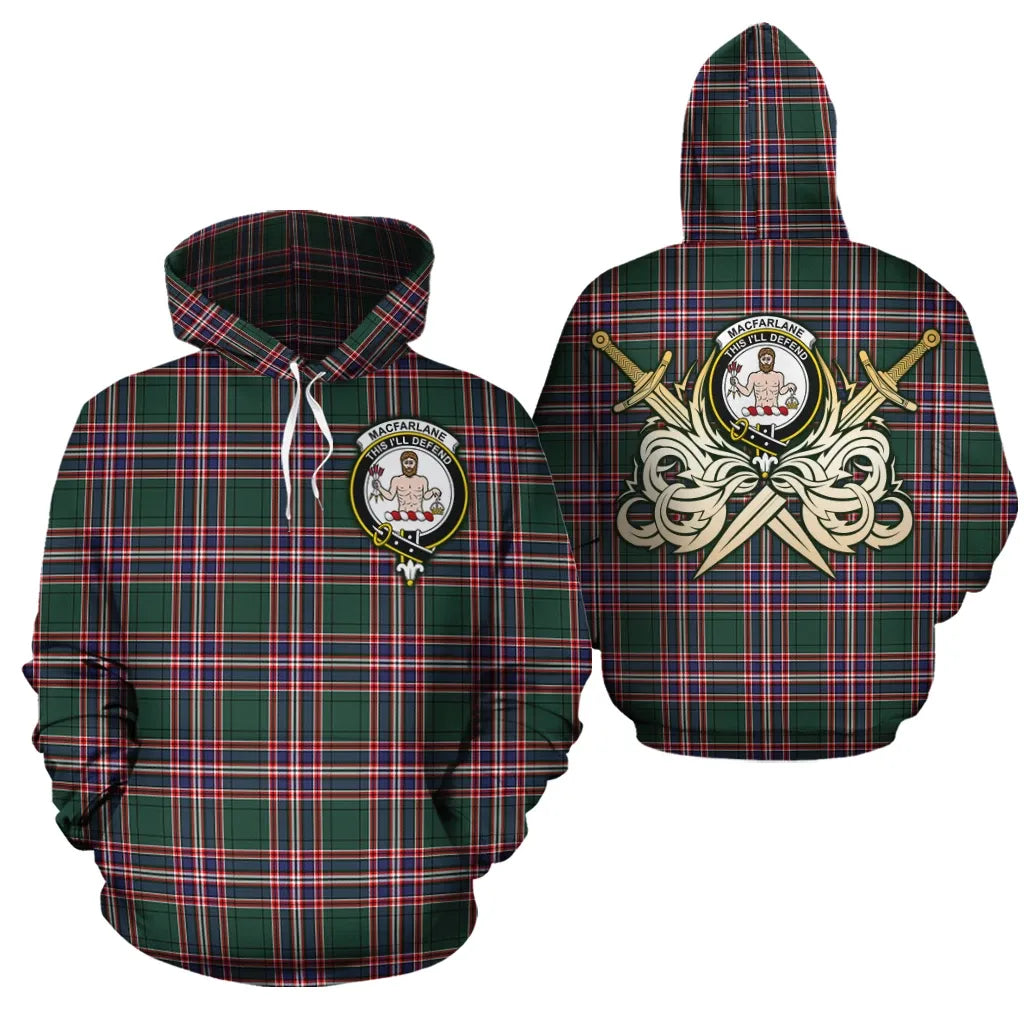 Printivon Macfarlane Hunting Modern Clan Crest Tartan Scottish Gold Thistle Hoodie