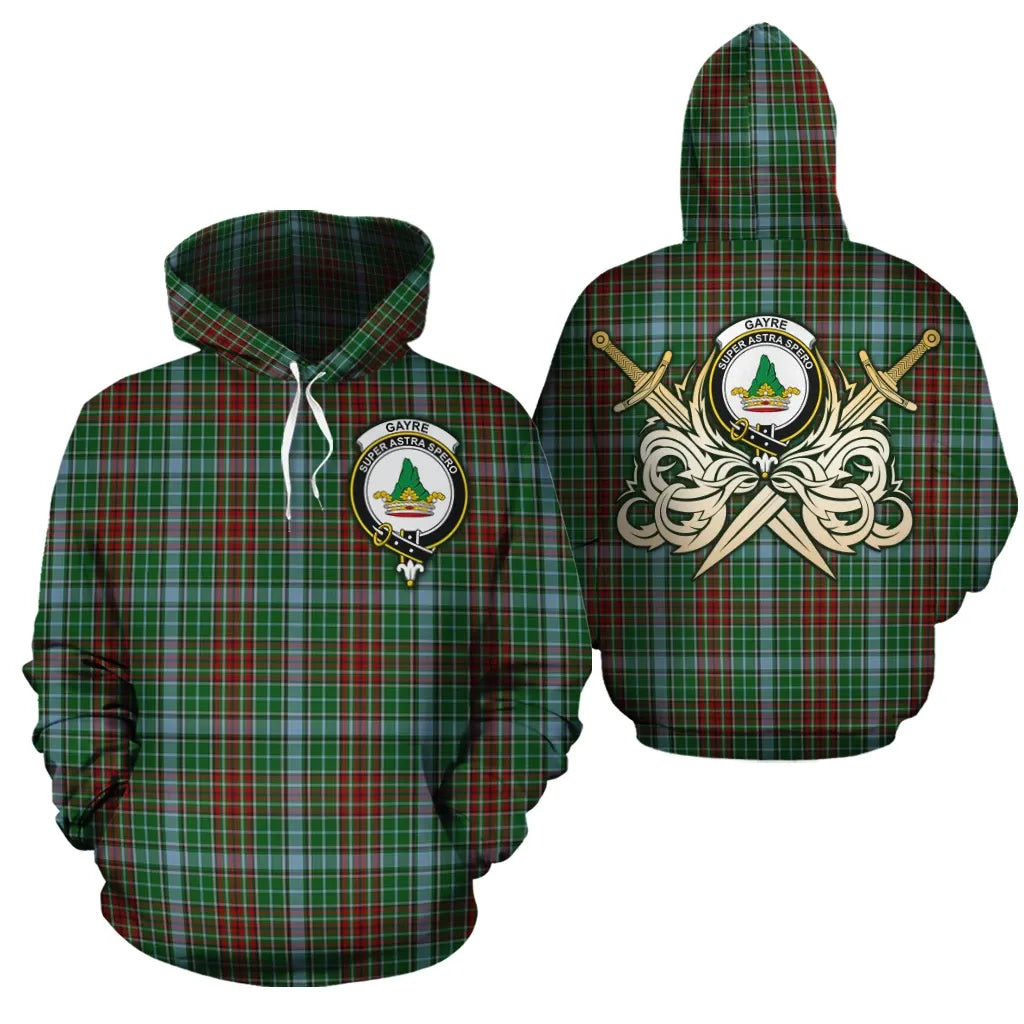 Printivon Gayre Clan Crest Tartan Scottish Gold Thistle Hoodie