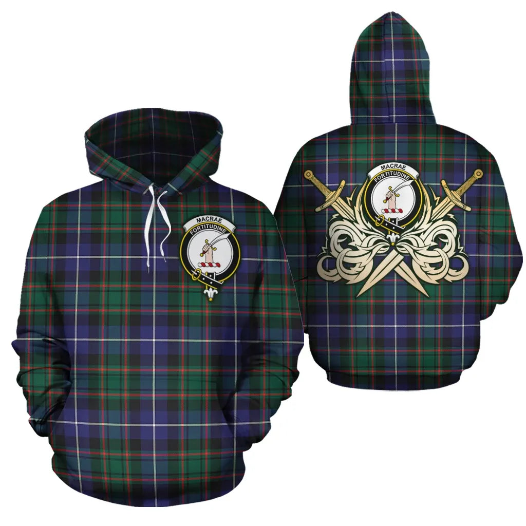 Printivon Macrae Hunting Modern Clan Crest Tartan Scottish Gold Thistle Hoodie
