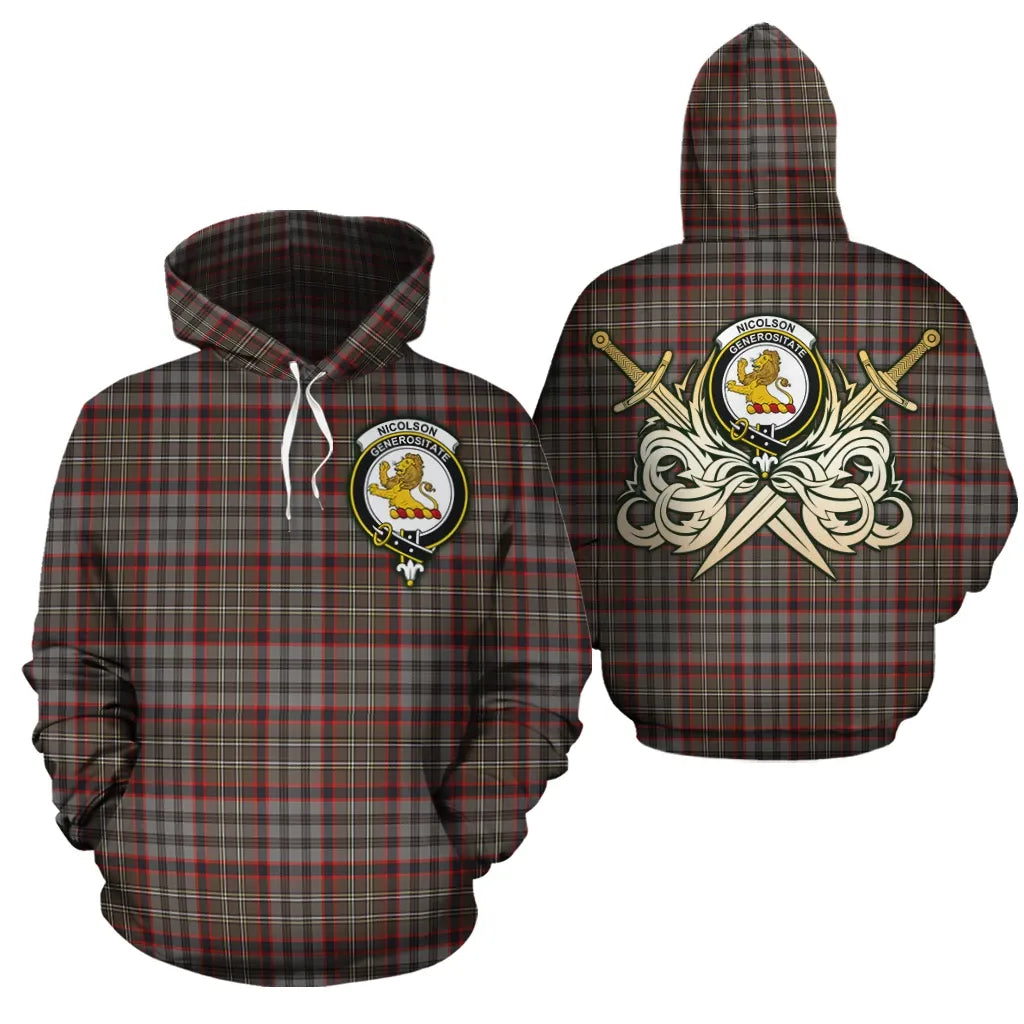 Printivon Nicolson Hunting Weathered Clan Crest Tartan Scottish Gold Thistle Hoodie