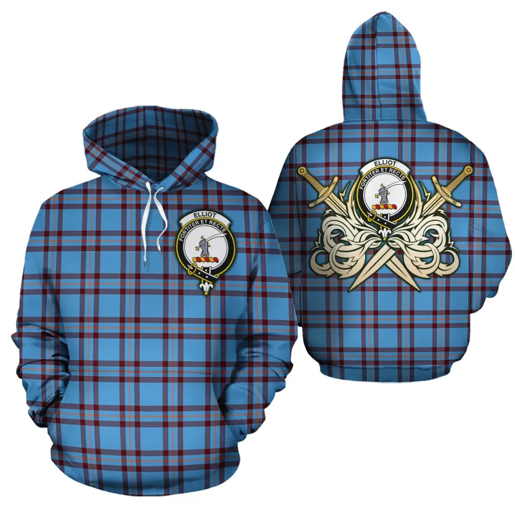Printivon Elliot Ancient Clan Crest Tartan Scottish Gold Thistle Hoodie