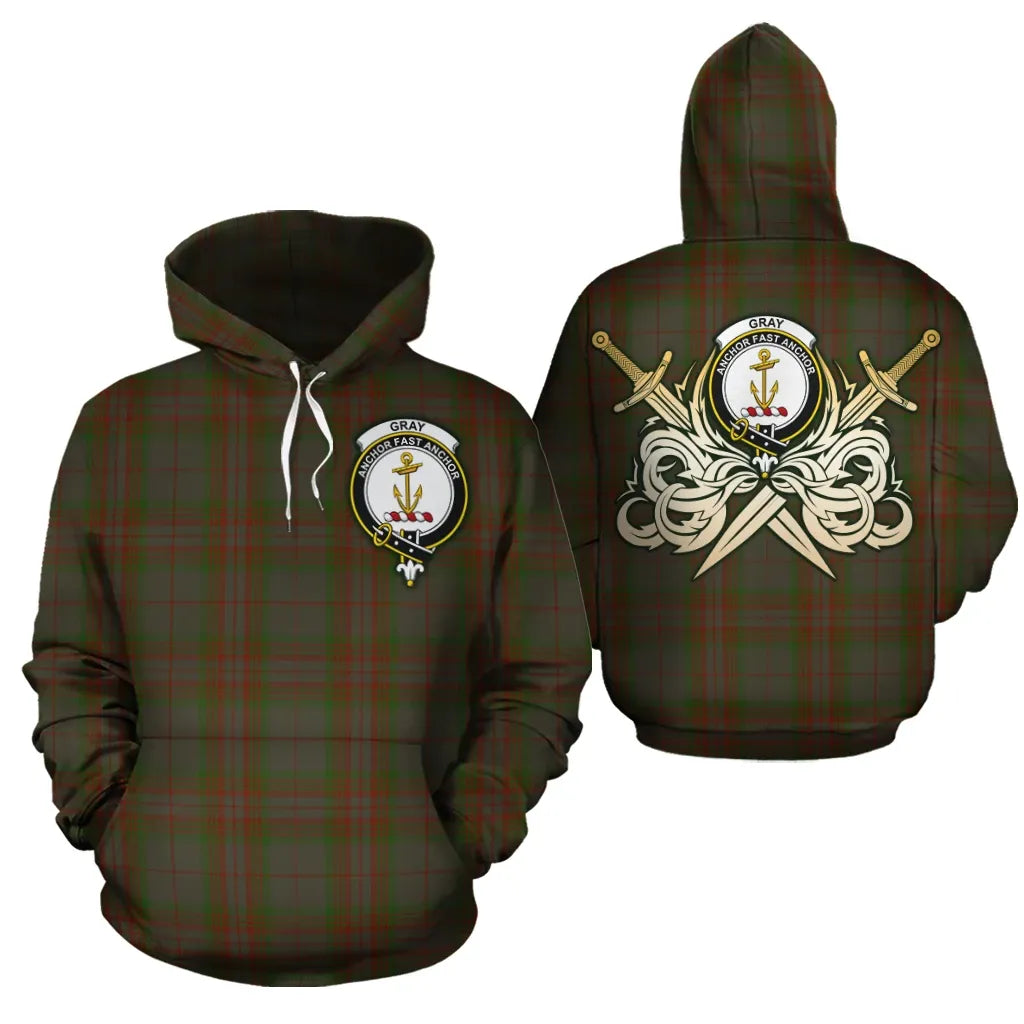 Printivon Gray Clan Crest Tartan Scottish Gold Thistle Hoodie