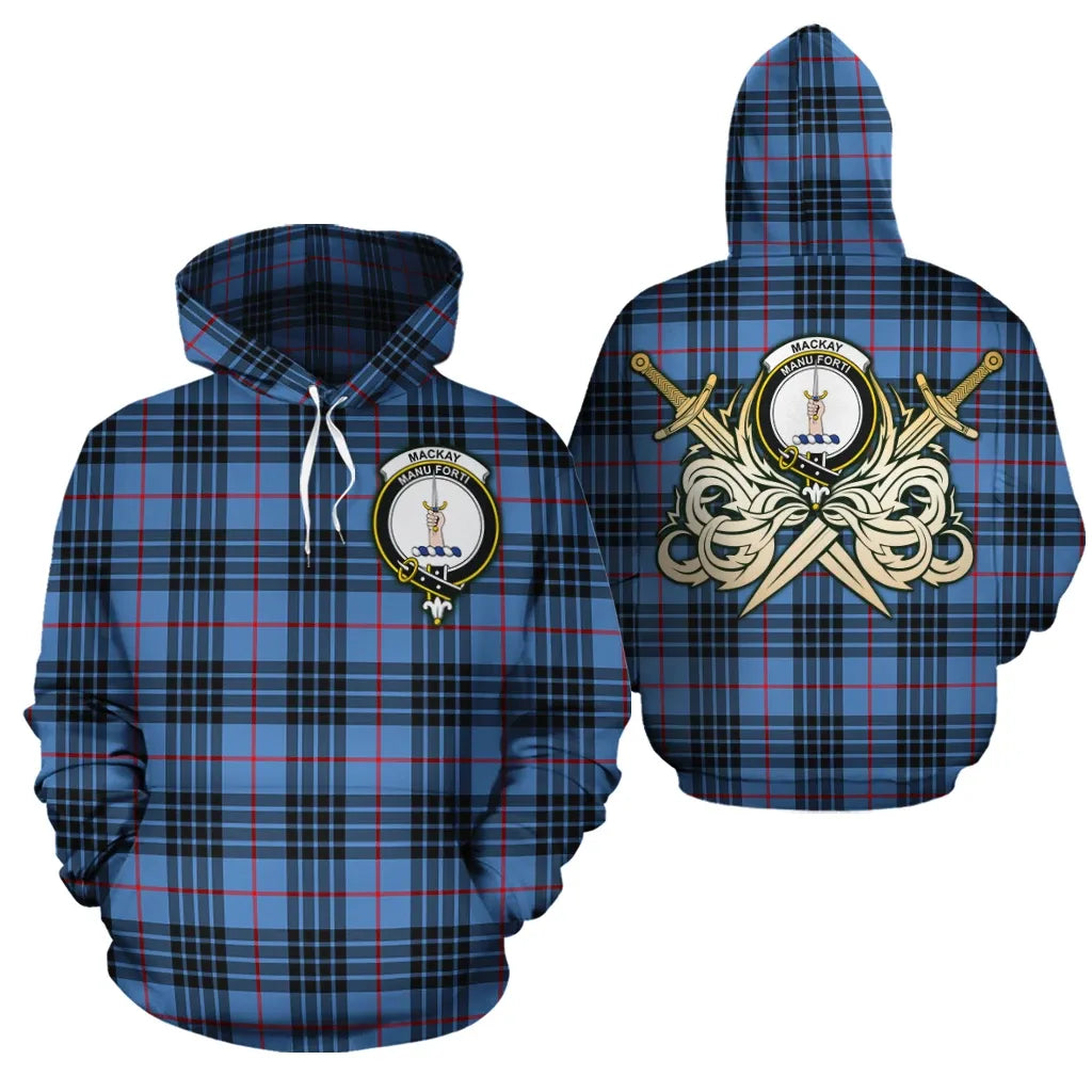Printivon Mackay Blue Clan Crest Tartan Scottish Gold Thistle Hoodie