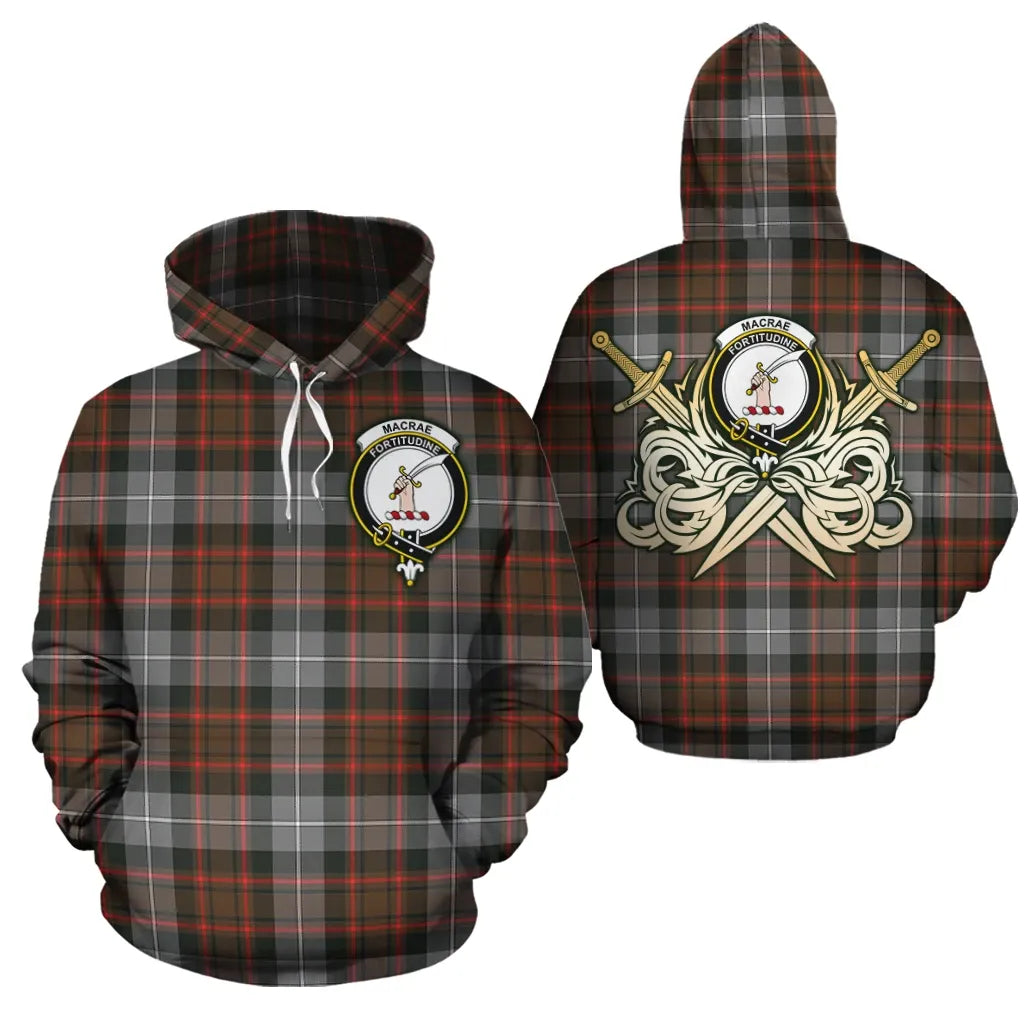 Printivon Macrae Hunting Weathered Clan Crest Tartan Scottish Gold Thistle Hoodie