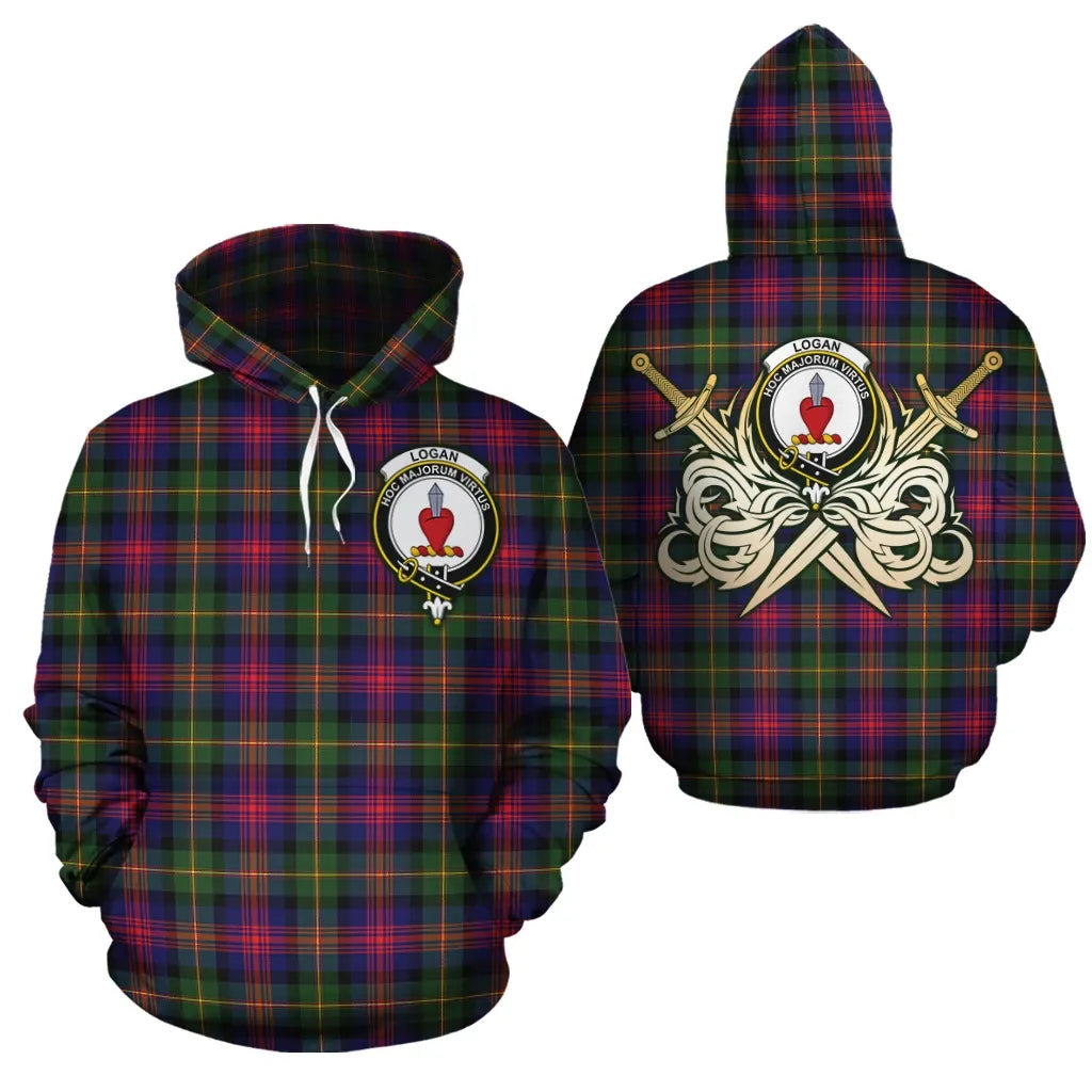 Printivon Logan Modern Clan Crest Tartan Scottish Gold Thistle Hoodie