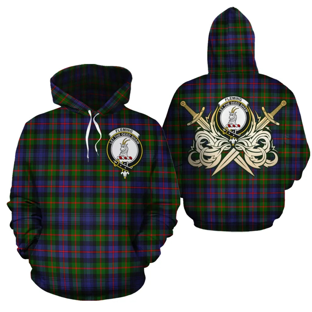 Printivon Fleming Clan Crest Tartan Scottish Gold Thistle Hoodie