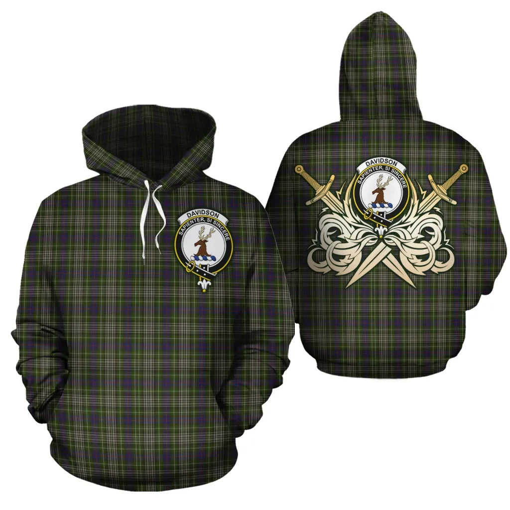 Printivon Davidson Tulloch Dress Clan Crest Tartan Scottish Gold Thistle Hoodie