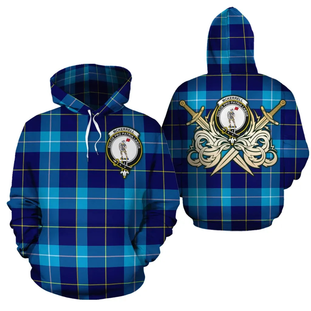 Printivon Mckerrell Clan Crest Tartan Scottish Gold Thistle Hoodie