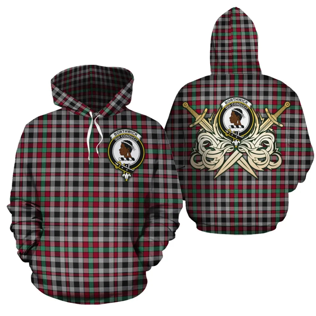 Printivon Borthwick Ancient Clan Crest Tartan Scottish Gold Thistle Hoodie