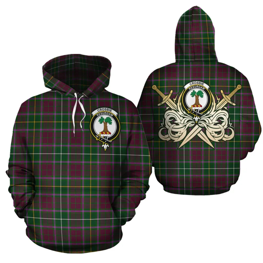 Printivon Crosbie Clan Crest Tartan Scottish Gold Thistle Hoodie