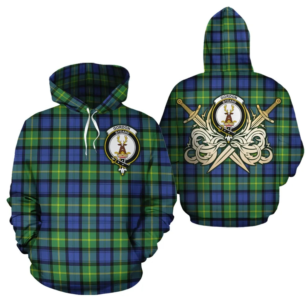 Printivon Gordon Old Ancient Clan Crest Tartan Scottish Gold Thistle Hoodie