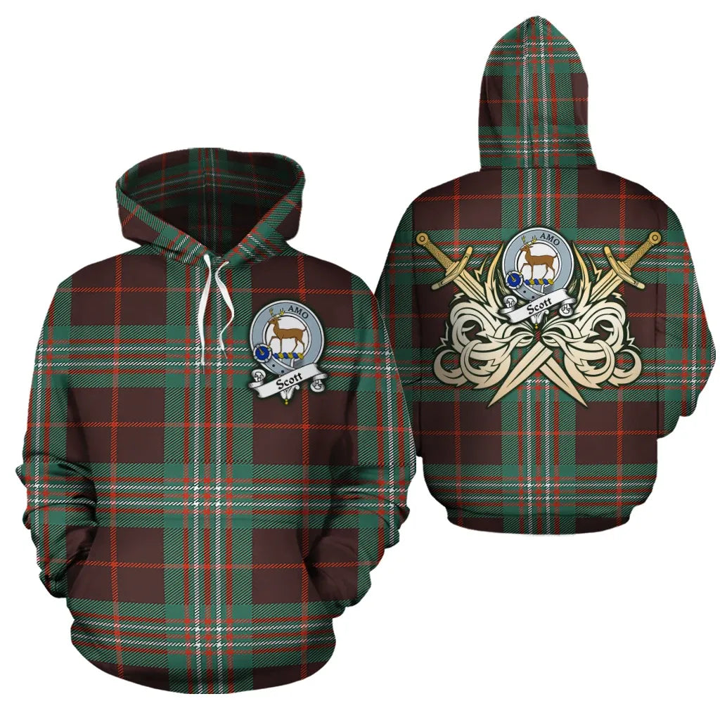 Printivon Scott Brown Ancient Clan Crest Tartan Scottish Gold Thistle Hoodie