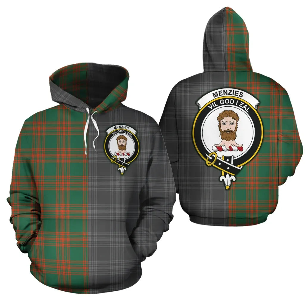 Printivon Menzies Green Ancient Clan Half Of Me New Version Crest Tartan Hoodie