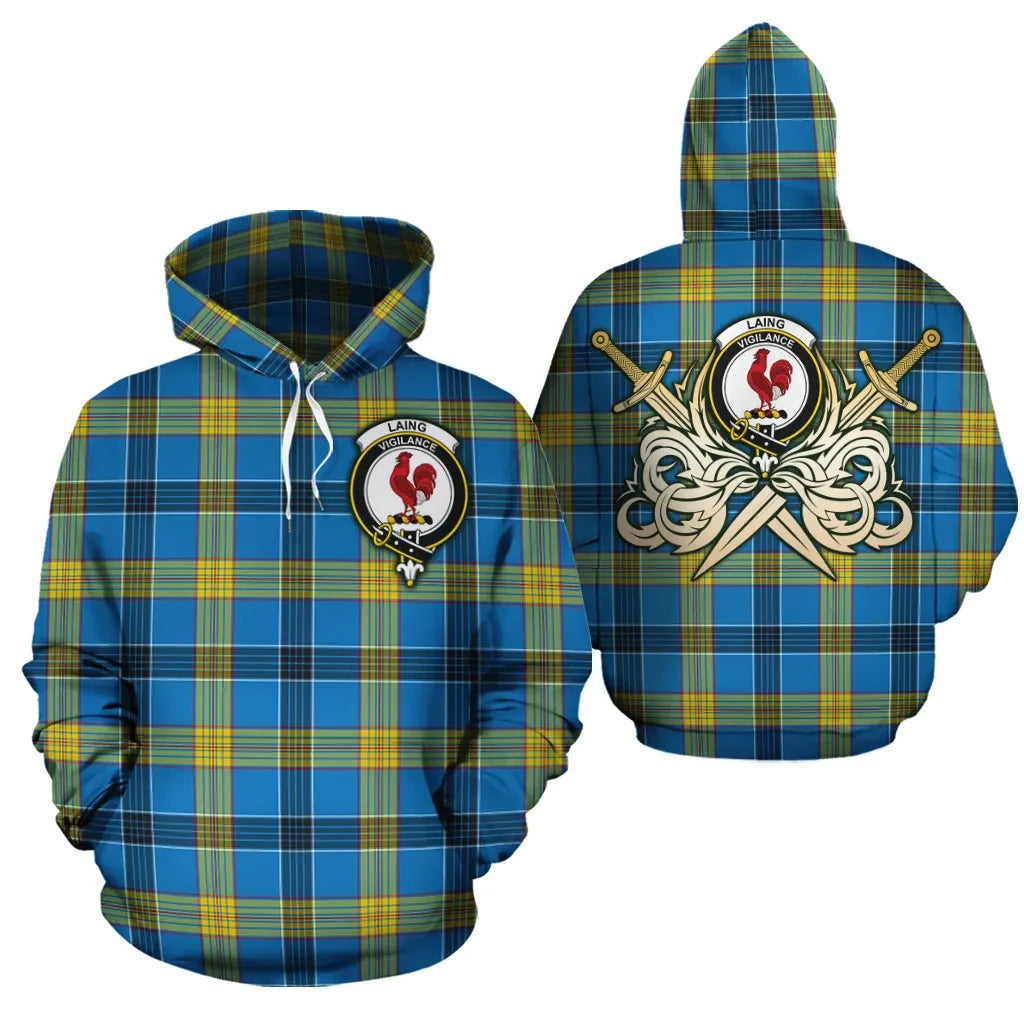 Printivon Laing Clan Crest Tartan Scottish Gold Thistle Hoodie