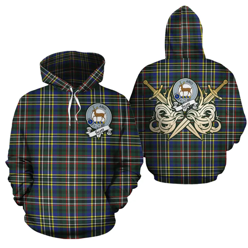 Printivon Scott Green Modern Clan Crest Tartan Scottish Gold Thistle Hoodie