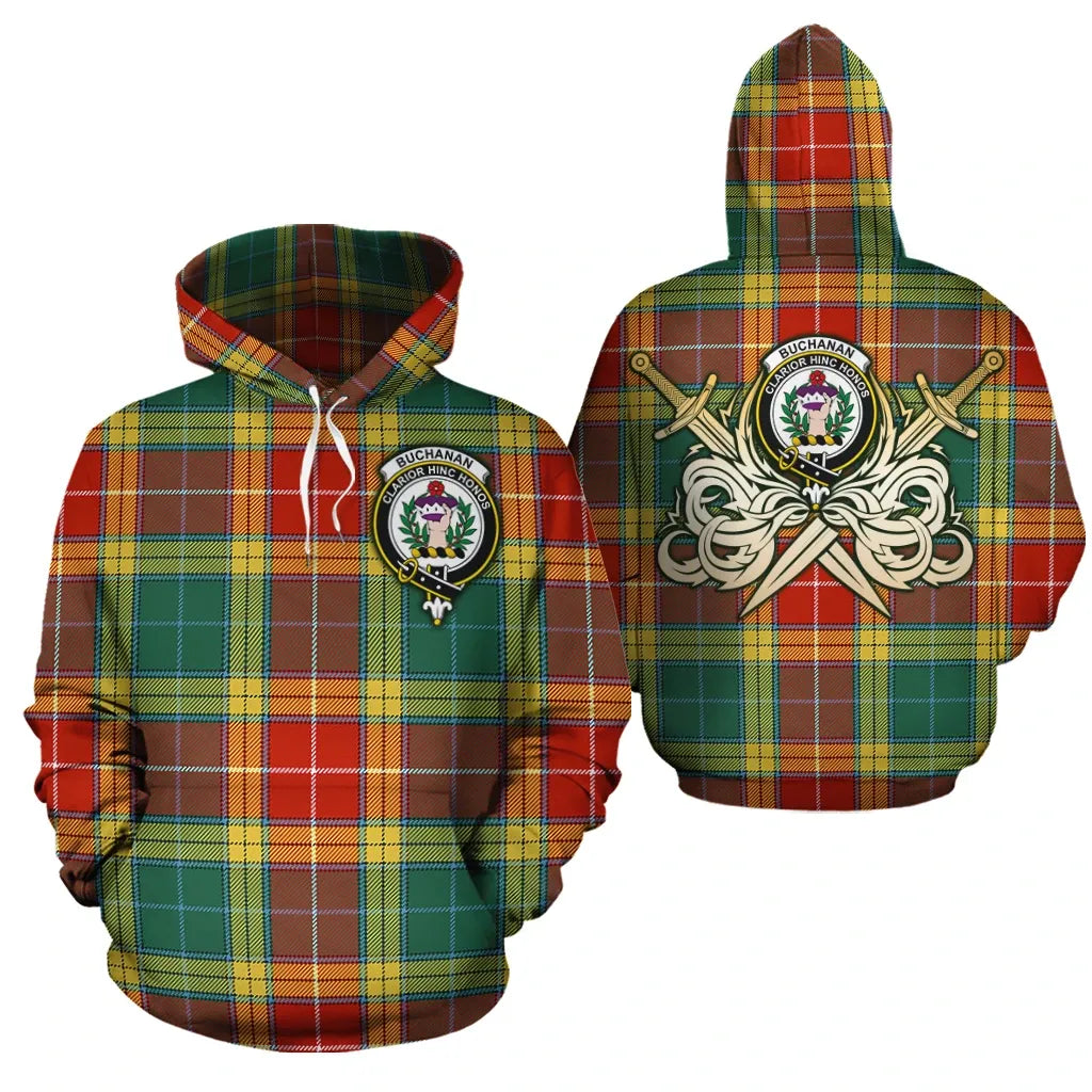 Printivon Buchanan Old Sett Clan Crest Tartan Scottish Gold Thistle Hoodie